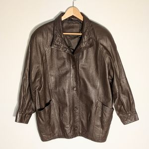 Jacqueline Ferrar Dark Brown Genuine Leather Button Jacket, Medium